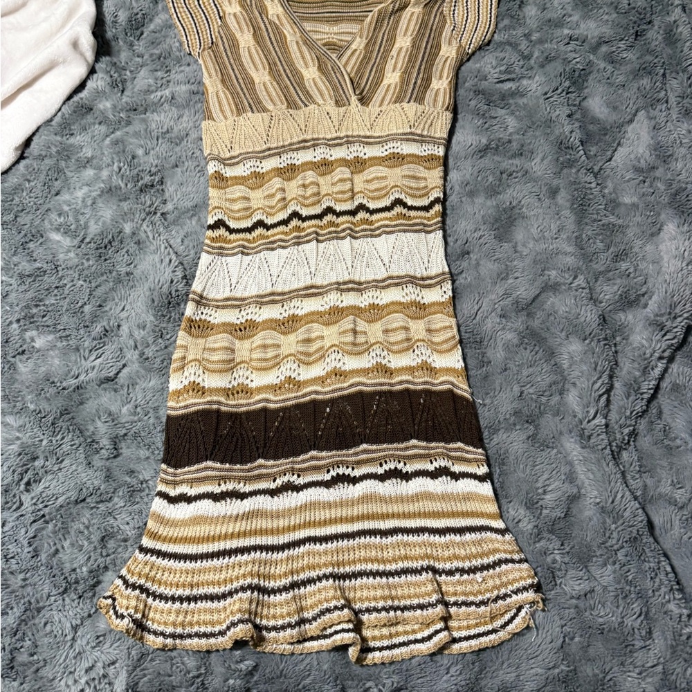 Striped Knit Dress in Brown and Cream